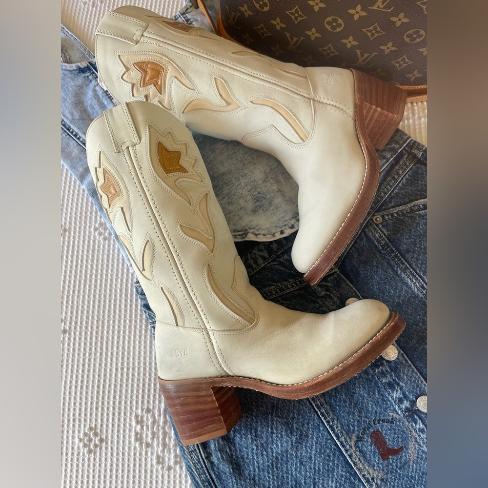 Frye Cream Western Cowboy Boots - Picture 3 of 7